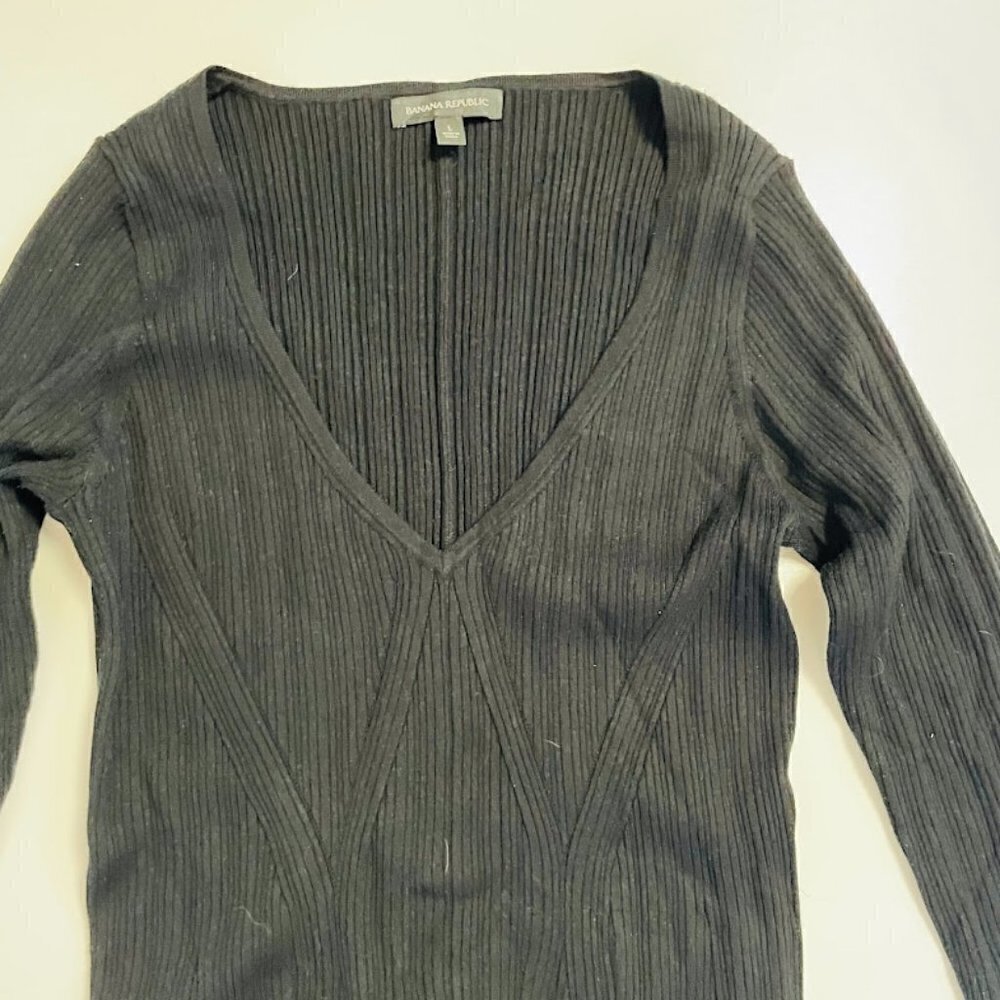 Banana Republic Dress Ribbed V-Neck Sweater Midi Black Holiday Winter Boots - Picture 9 of 14